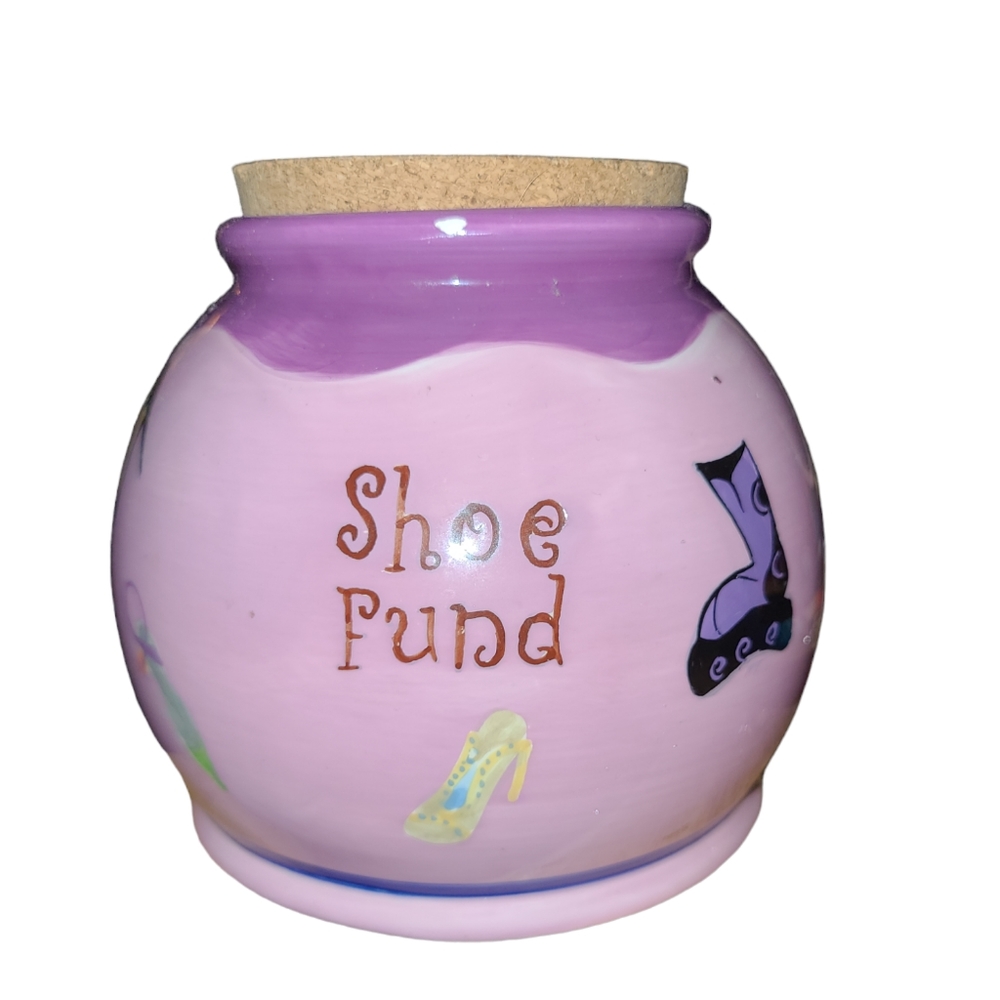Gallery Collection Shoe Fund Ceramic Container Vase Handpainted Pink Purple 4.5"